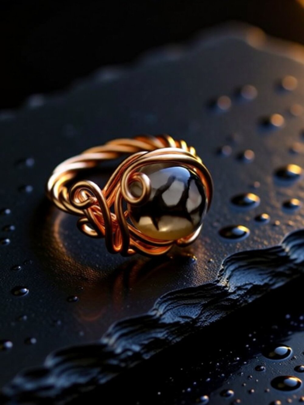 Size 7 ~ Dragonvein Agate Wire Wrapped Copper Ring ~ Handmade Dark Romance Goth
